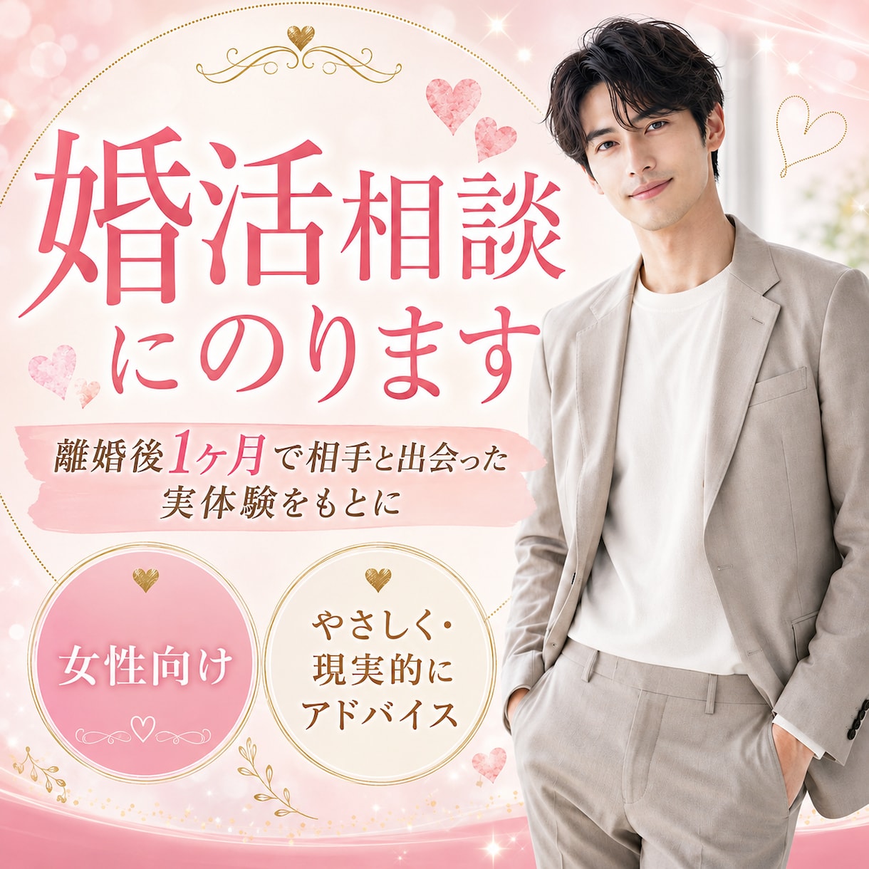 離婚後1ヶ月で相手と出会った私が婚活相談に乗ります 離婚→再婚相手を見つけるまで一ヶ月でこなした実績 イメージ1