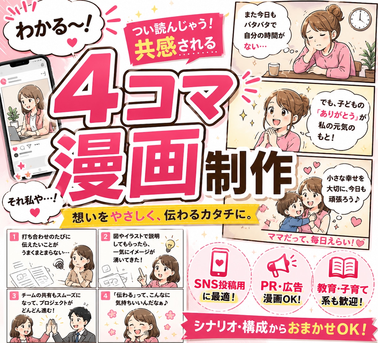 4コマ漫画15本作ります PR・広告・教育系歓迎！構成からOK イメージ1