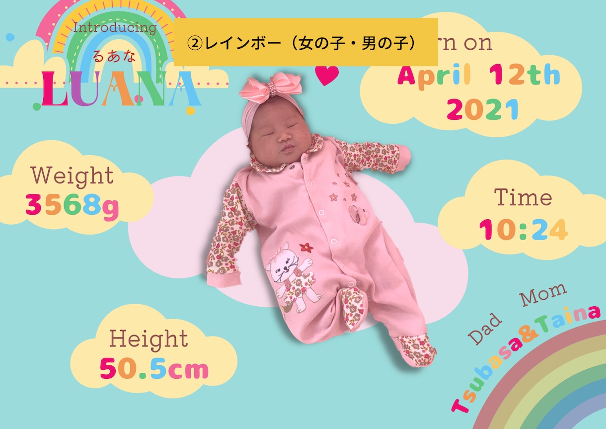 イントロダクションボードのデザインを作成します ご誕生の記念やプレゼントに♪海外で流行中の赤ちゃん紹介ボード イメージ3