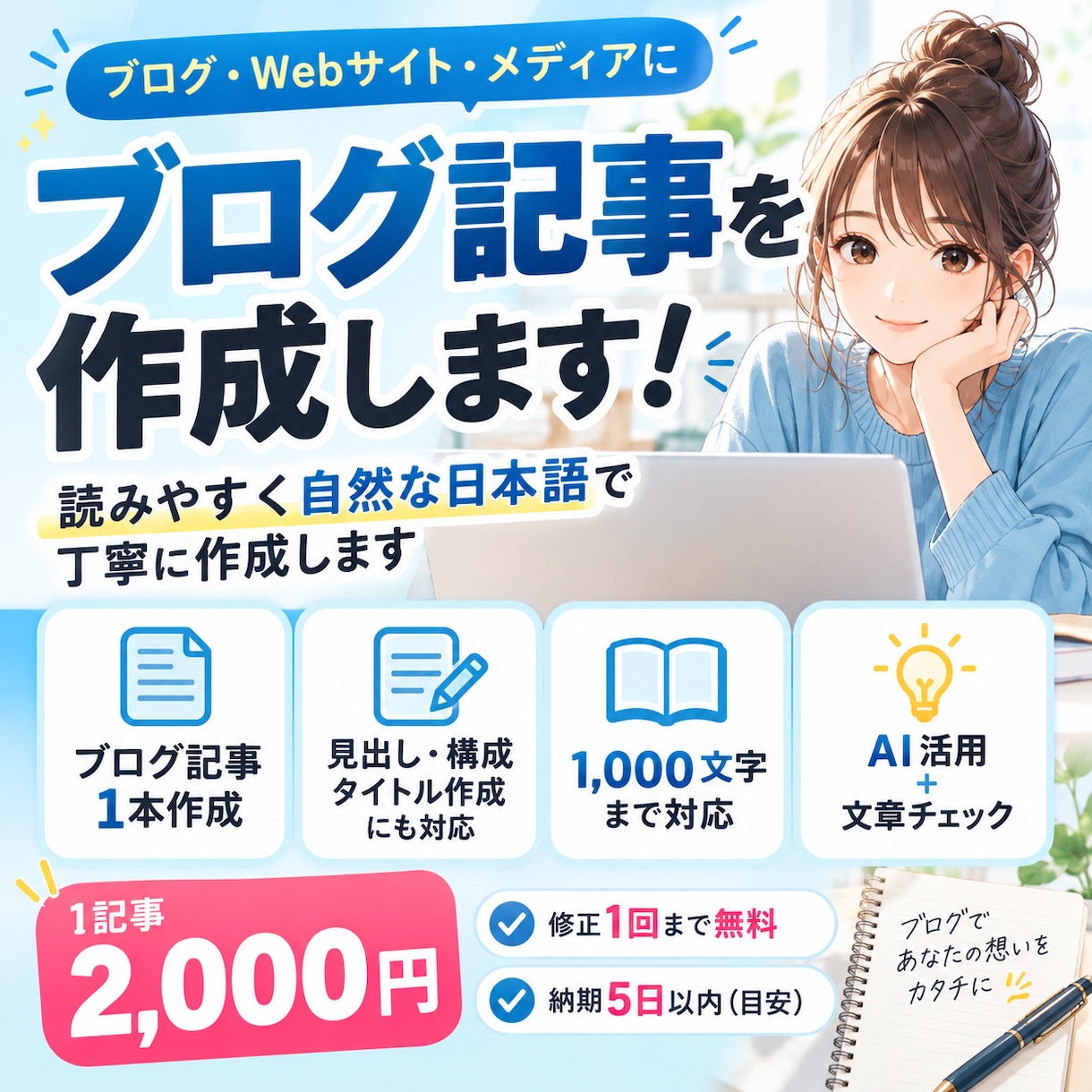 ブログ記事を1本作成します AIを活用し読みやすい記事を丁寧に作成 イメージ1