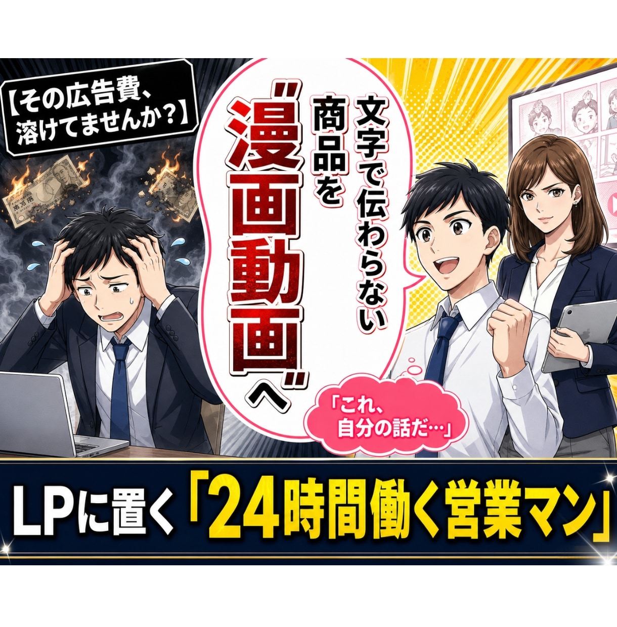 売り込まずに集客できるビジネス漫画動画つくります 丸投げOK/文章では読まれない商品の魅力を物語で伝えます イメージ1