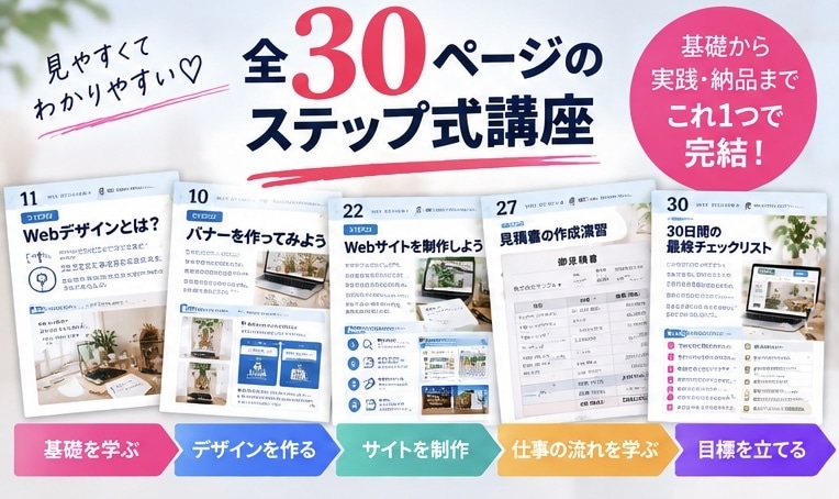 未経験から30日でWebデザインの基礎を学べます 30ページの実践教材！バナー・サイト制作から仕事の始め方まで イメージ3