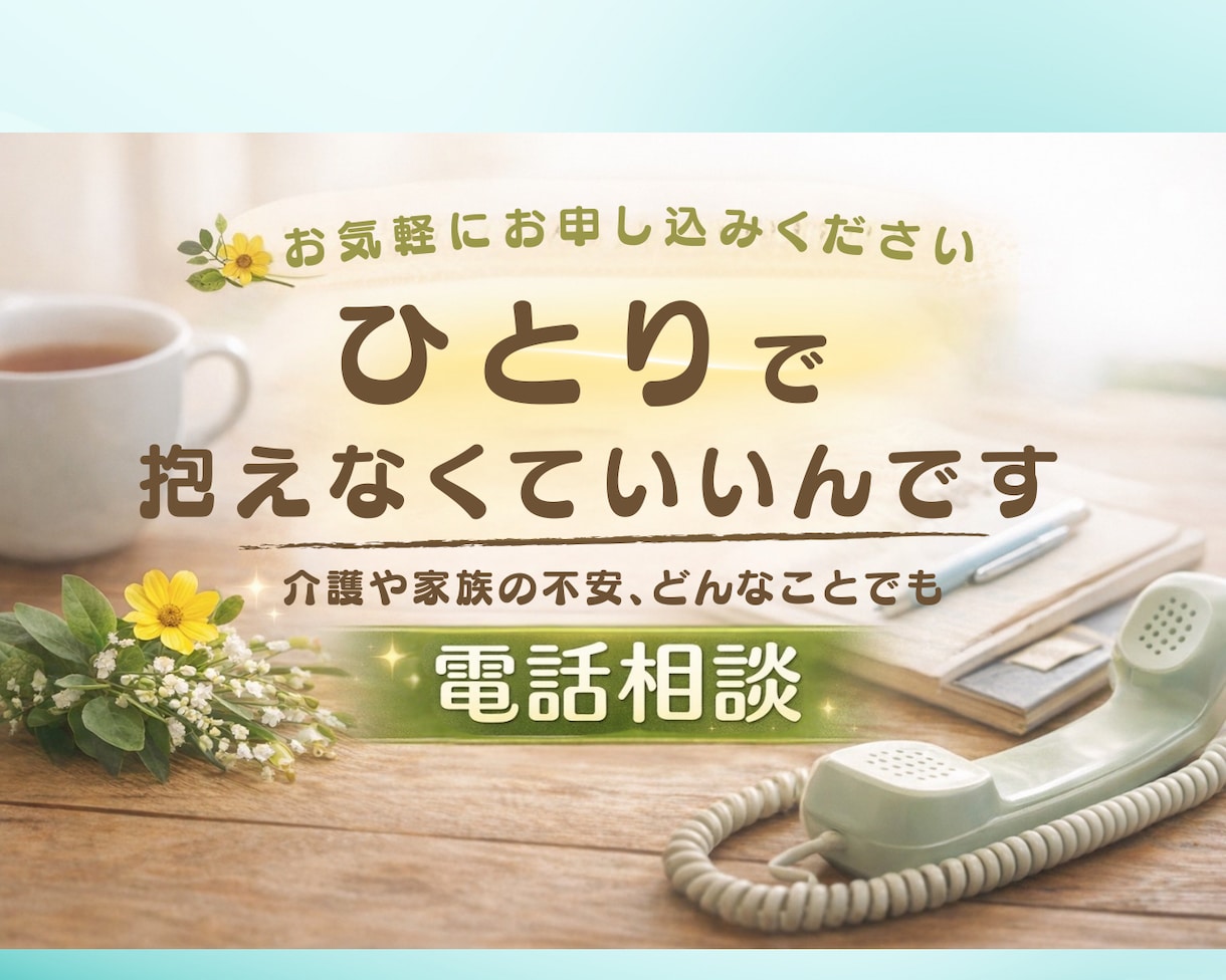 介護や家族の不安どんなことでもじっくりお聴きします 愚痴でも、涙でも、何から話していいかわからなくても大丈夫です イメージ4