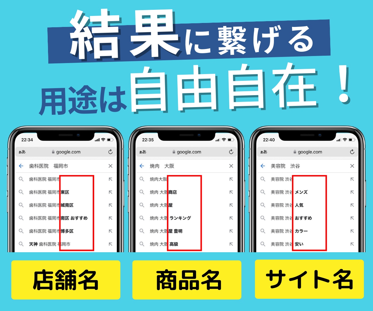 Googleで店舗名やサイト名をサジェストします アクセスが自動ですぐ集まる仕組みを手に入れませんか？ イメージ2
