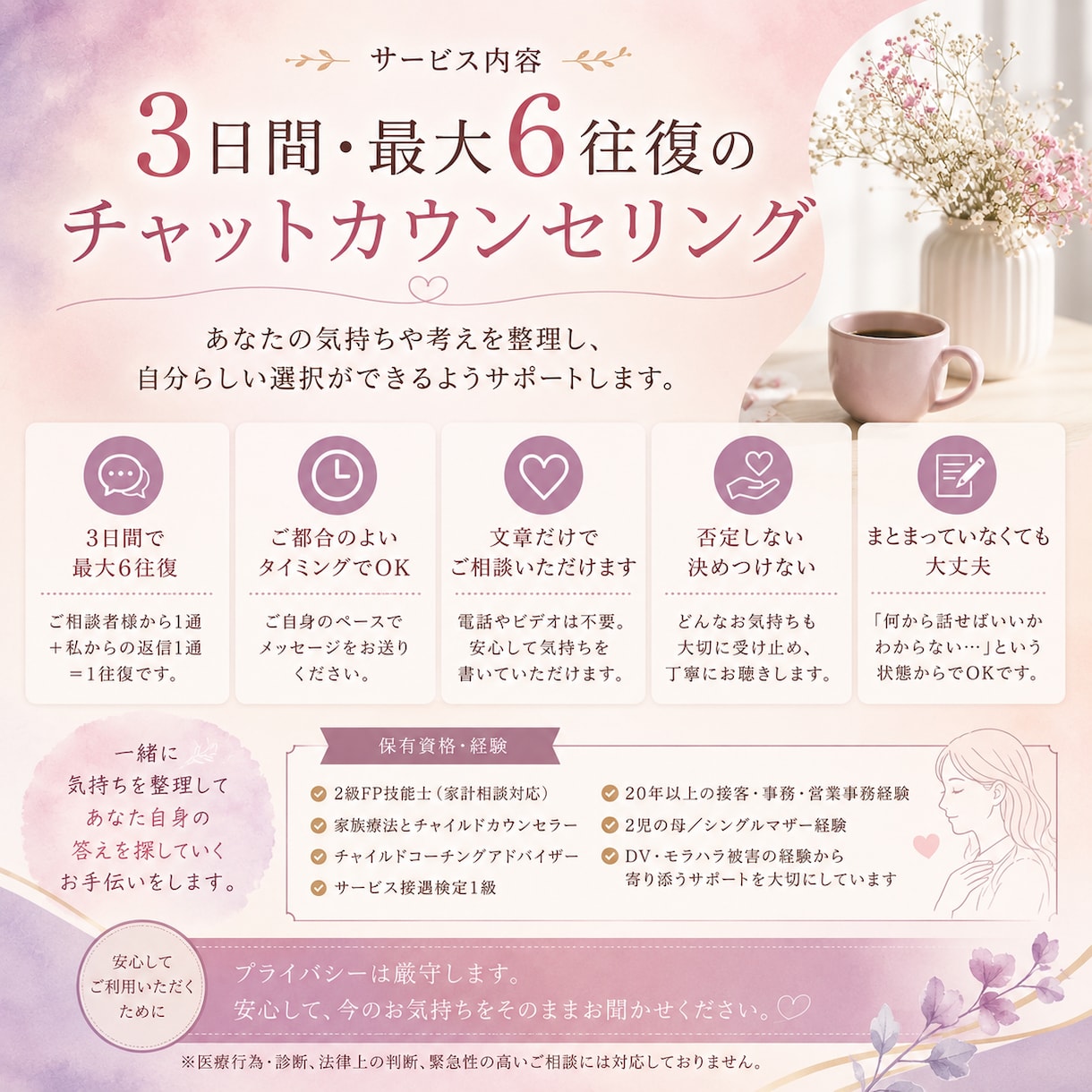 絡まった気持ちを一緒に整理します 答えを押しつけず、あなた自身の答えを一緒に探します イメージ3