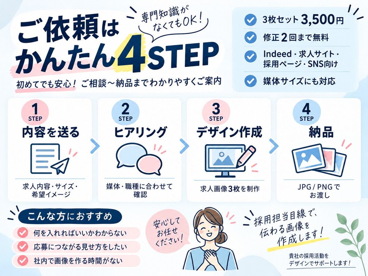 採用担当目線で求人画像を作成します 求人の魅力が伝わる、応募につながる画像を制作 イメージ3