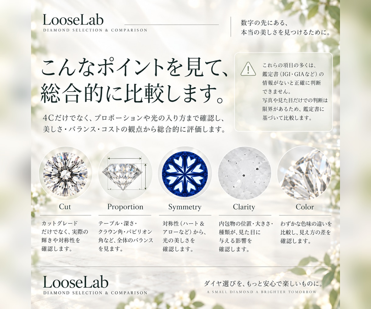 ラボグロウンダイヤ候補5石、一緒に選びます 4C＋プロポーションまで比較し、あなたにおすすめな一石を整理 イメージ3