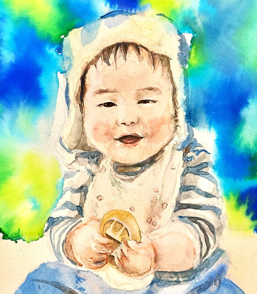 手描き:アナログ:水彩風似顔絵を作成します 日常の風景を 大切な記念日を 色鮮やかに描きます イメージ3