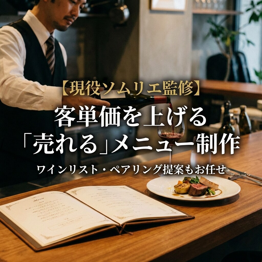 現役ソムリエ監修！客単価が上がるメニュー制作します 現場視点で「注文したくなる」デザイン。ワイン以外も制作可能◎ イメージ1
