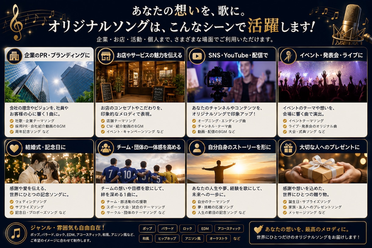 あなたの想いをオリジナルソングにします あなたのストーリーを歌詞にして世界にひとつの楽曲を制作 イメージ4