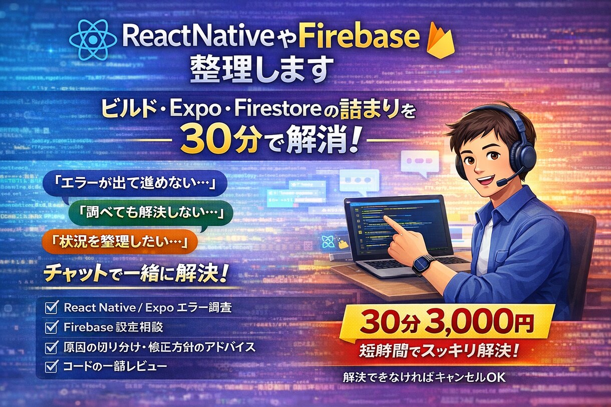 ReactNativeやFirebase整理します ビルド・Expo・Firestoreの詰まりを30分で解消 イメージ1
