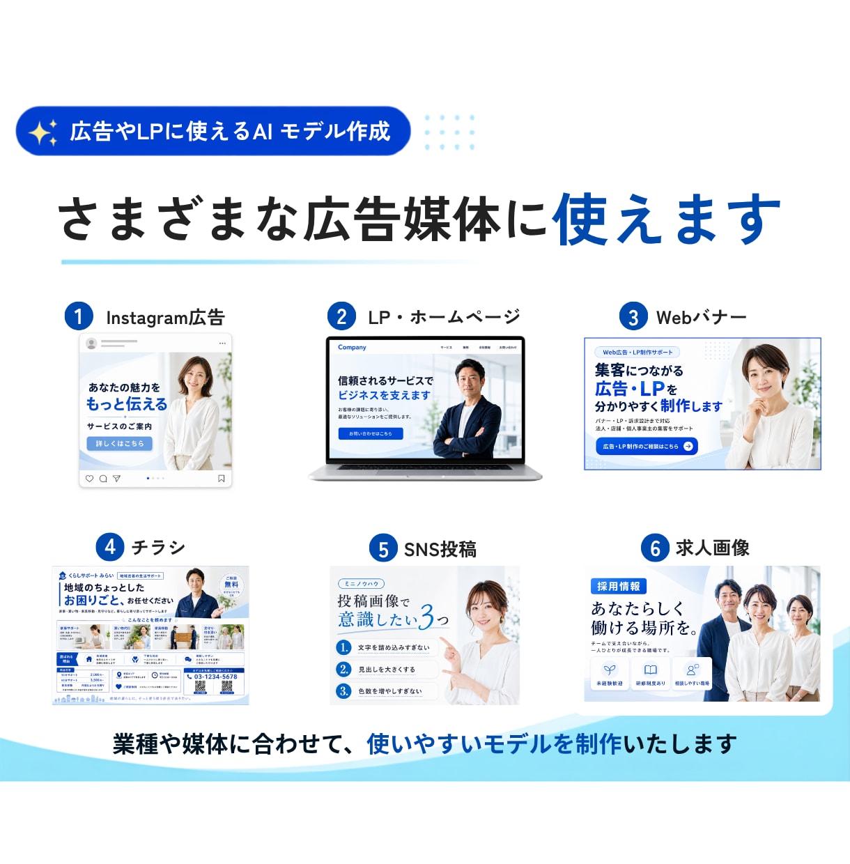 広告やLPに使えるAIモデル画像を作成します 撮影不要｜ターゲットや広告の内容に合わせて人物素材を制作 イメージ5