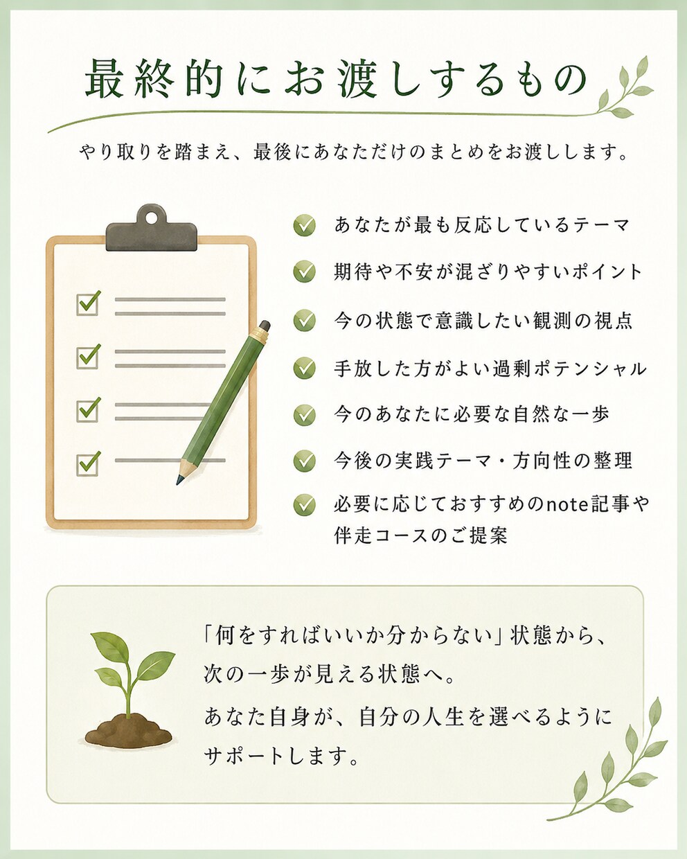 初級編：30日間｜意図を日常に定着実践伴走をします 意図を日常の選択へつなぎ、自分で進める型を作ります イメージ6