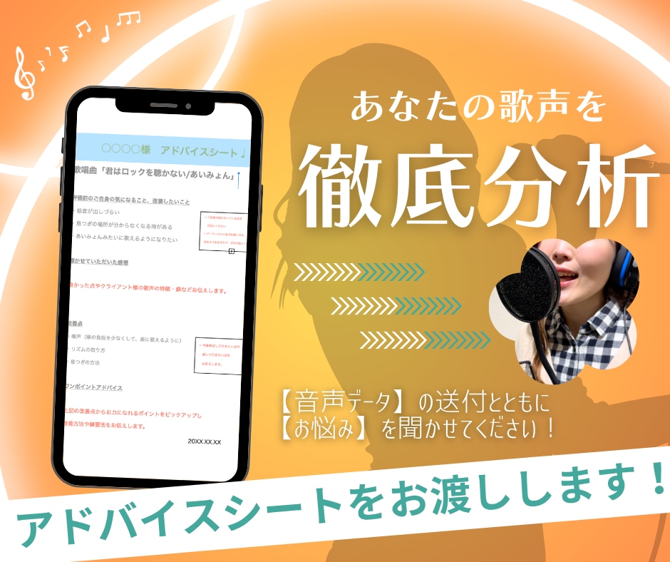 アドバイスシート☆今の歌声を分析、練習法伝えます レッスン実績200名以上!音源を送るだけで簡単にレッスン受講 イメージ1