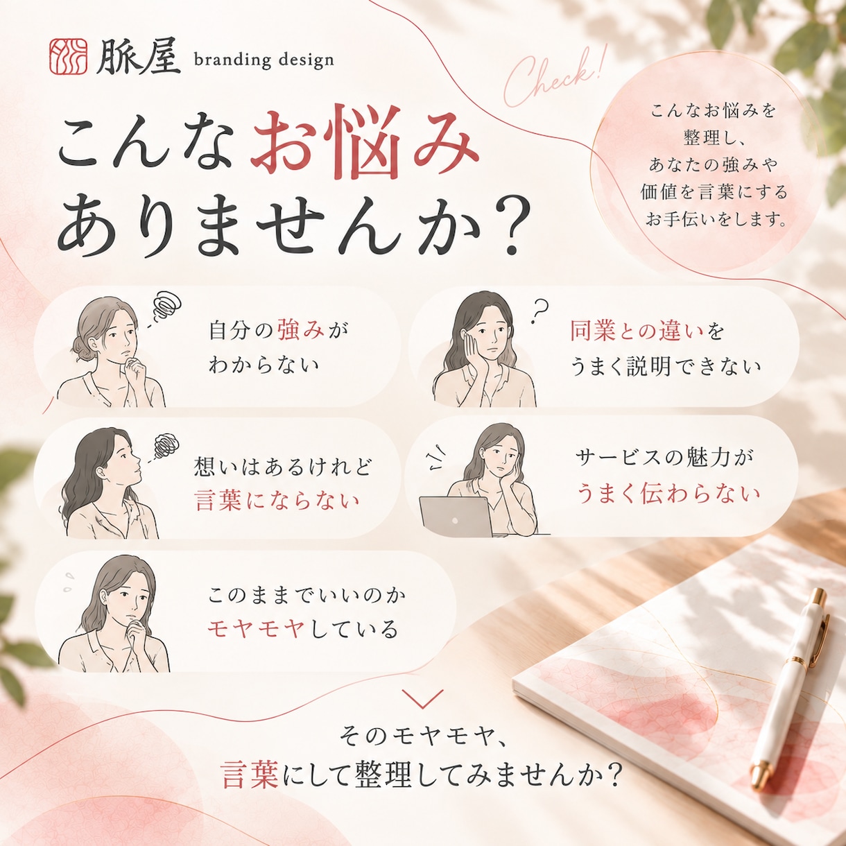あなたの事業が「選ばれる理由」を言葉にします 自分では気づきにくい価値や強みを、ブランド視点で整理します イメージ2