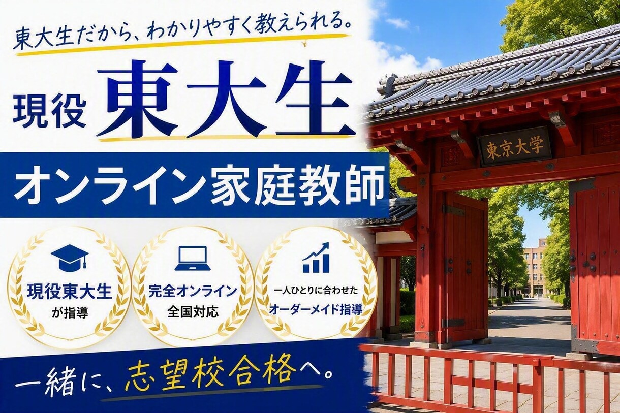 東大生がオンライン家庭教師をやります 小学生・中学生と高校生(文系)を教えます！ イメージ1