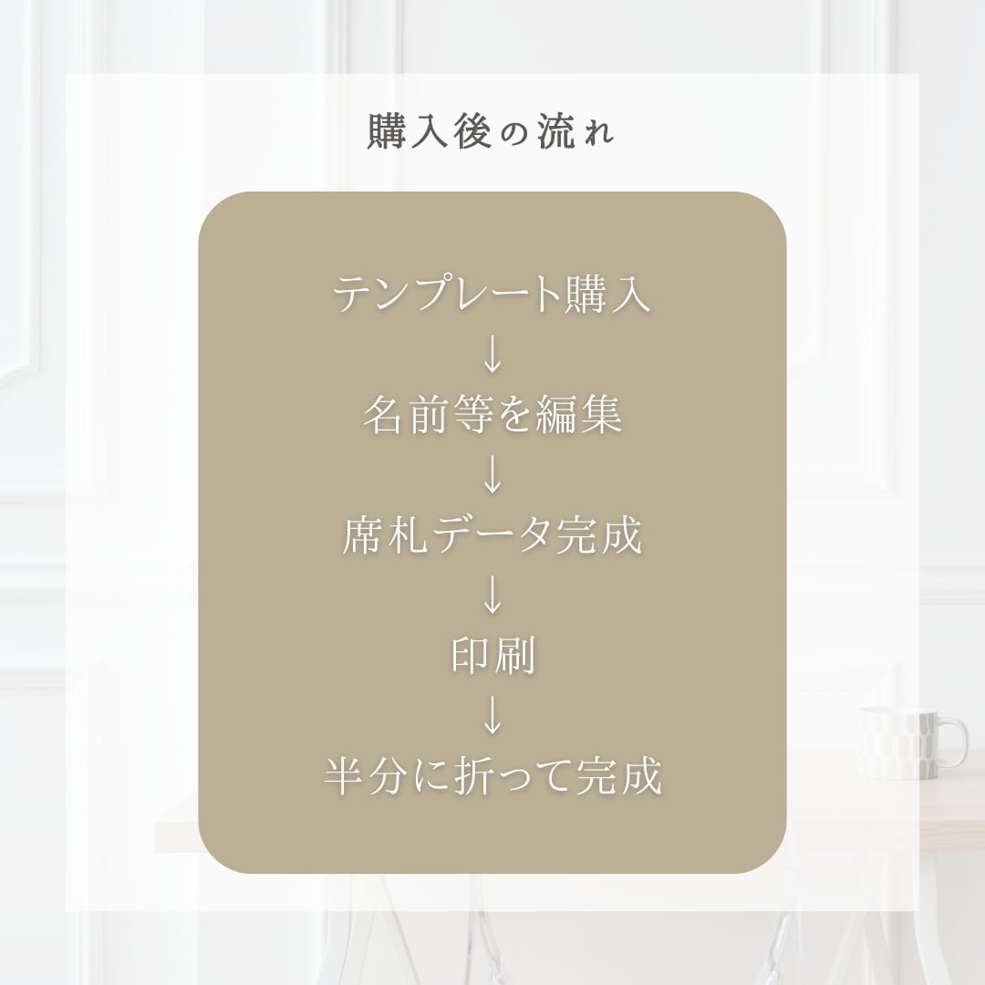 結婚式用二つ折り席札テンプレートをお渡しします スマホ1台でできる◎ A6用紙に印刷するだけ♩名入れ代行可能 イメージ5