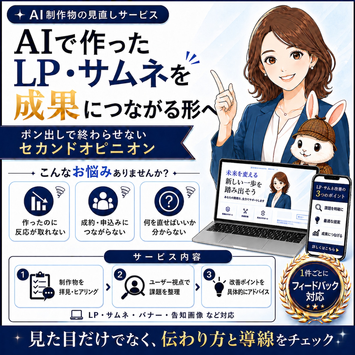 ポン出しAI画像・LPの改善点を診断します AIで生成した画像が成果にならない・診断形式で見える化します イメージ1