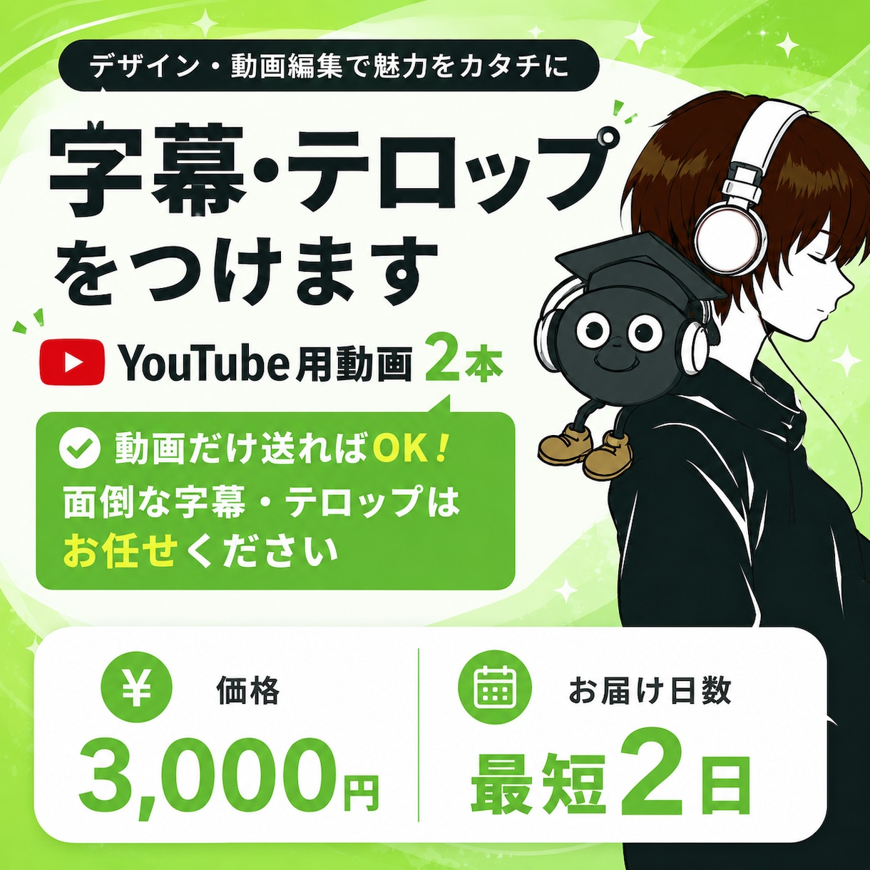 モニター価格中！字幕・テロップをつけます 動画だけ送ればOK！面倒な字幕・テロップはお任せください イメージ1