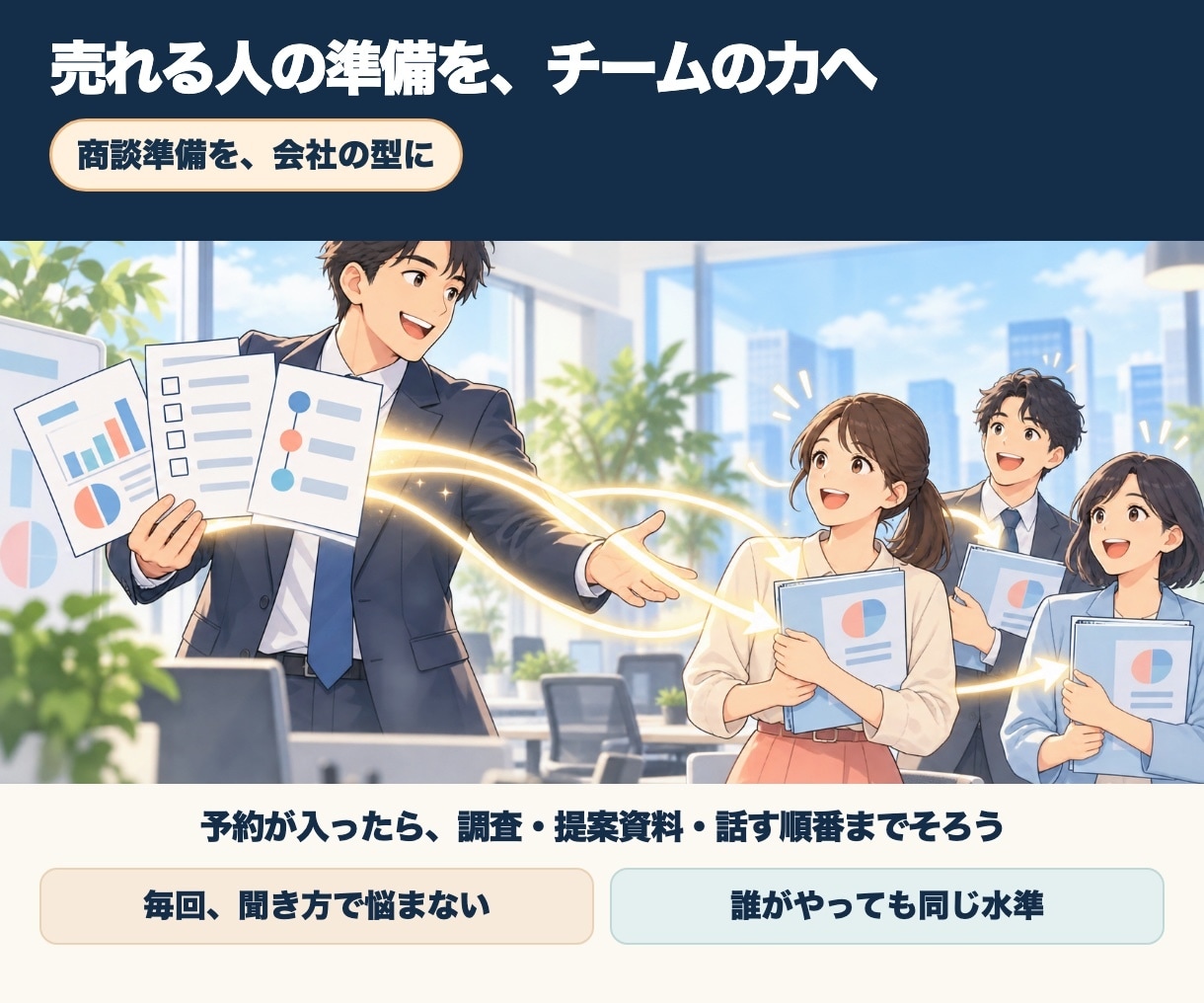 AIで商談準備と提案書作成の仕組みを導入します 売れる人の商談準備を型にして、会社に残します イメージ1