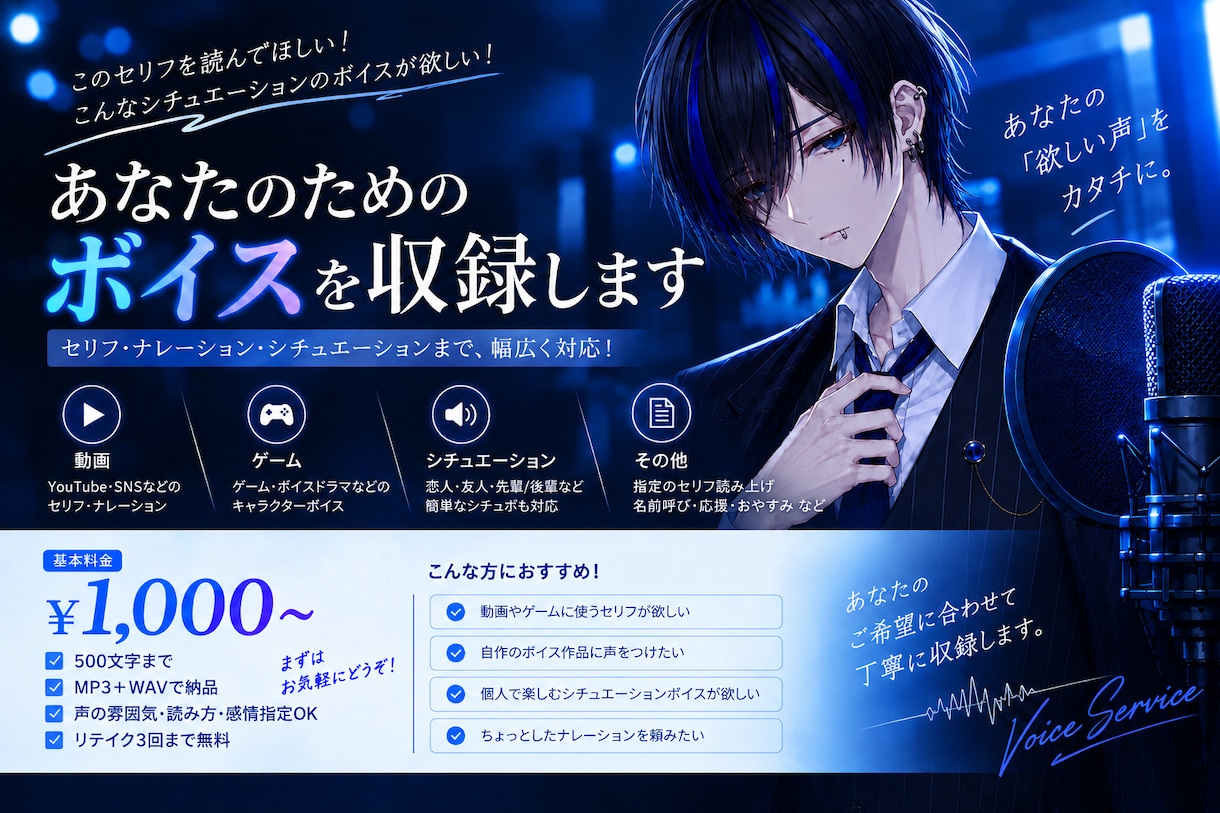 あなたのためのボイスを収録します セリフ・シチュボをオーダーメイドで イメージ1
