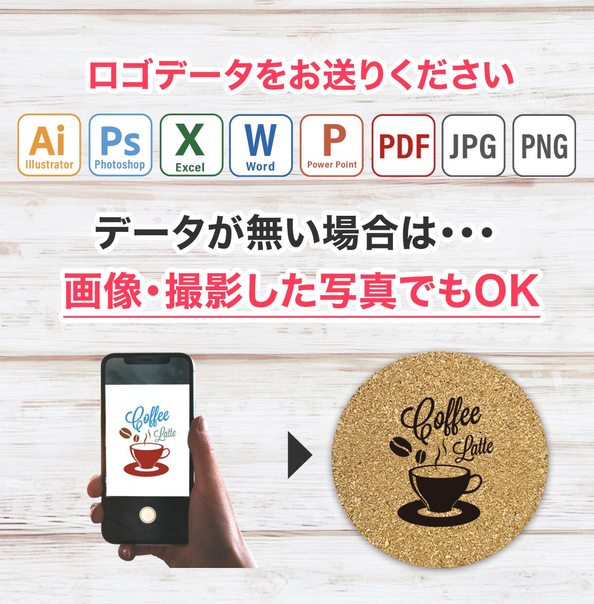 おしゃれオリジナルコースター作ります 【送料込み】お店・ノベルティ・お祝いに！コルクレーザー加工！ イメージ3