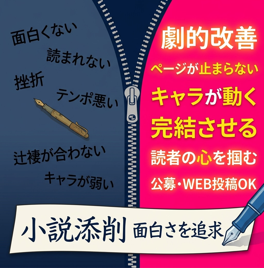 プロ目線で客観分析！あなたの小説を添削します 構成・キャラ・文章の違和感を洗い出し、改善案を提示します！ イメージ1