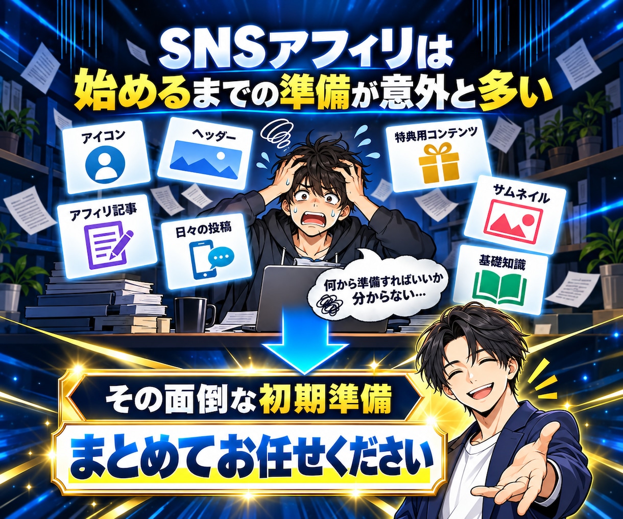 SNSアフィリエイトに必要なモノ全て制作代行します アカウント・特典・記事まで丸投げOK！あとは運用を始めるだけ イメージ4