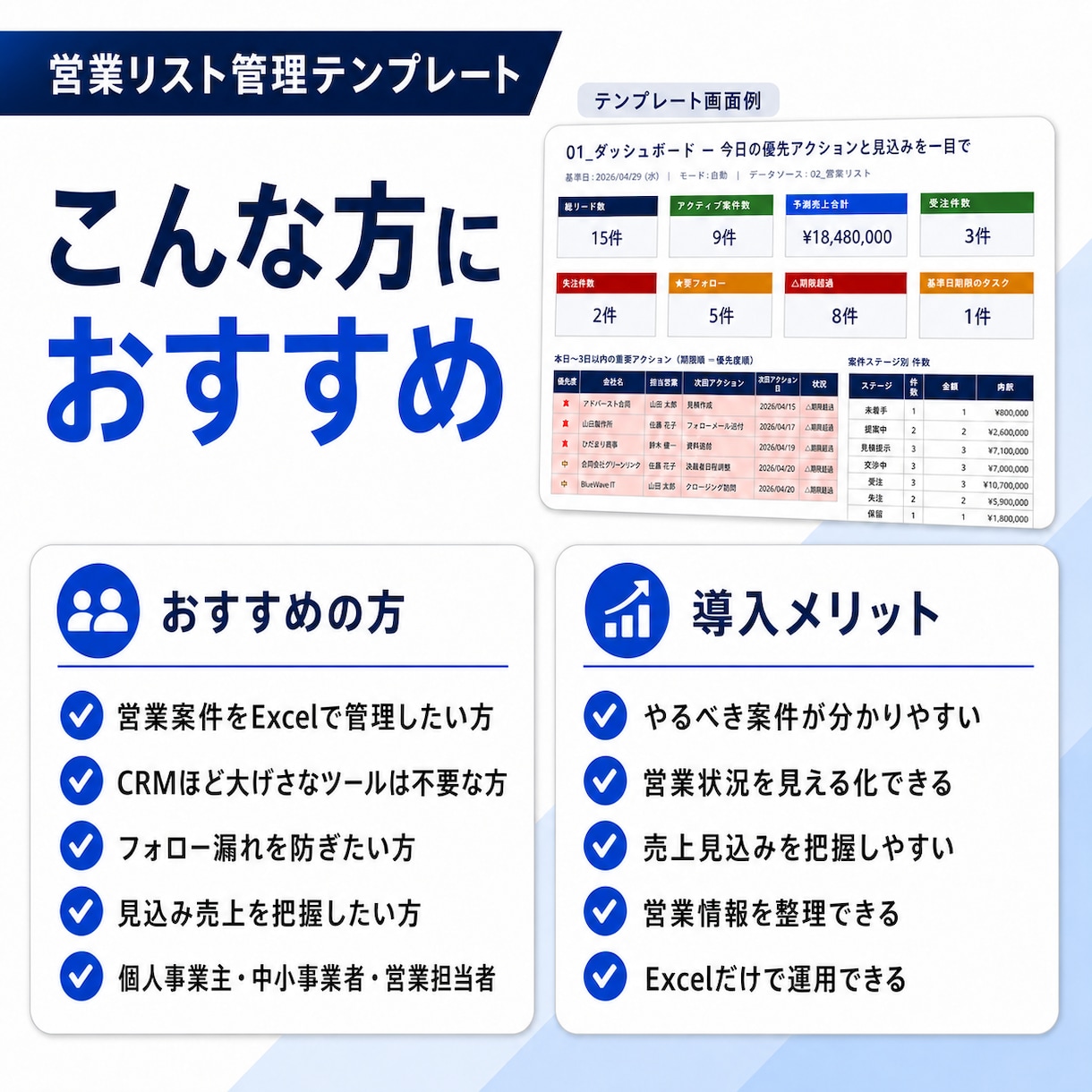 Excel営業リスト・案件管理テンプレを販売します 営業案件・活動・見込みをExcelで一元管理 イメージ5