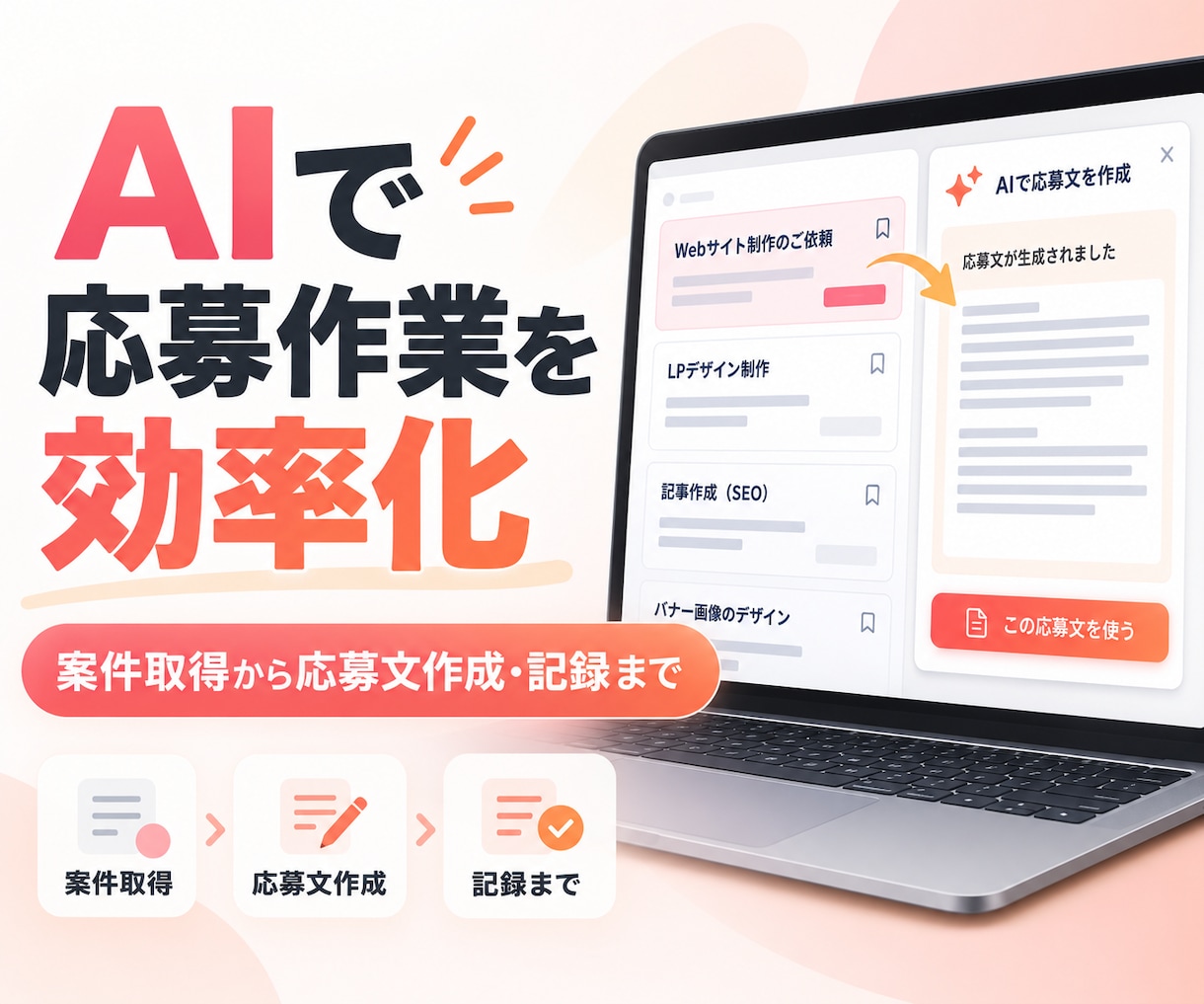 クラウドソーシングの応募作業を効率化します 案件取得から応募文生成・フォーム入力・応募履歴の記録まで導入 イメージ1