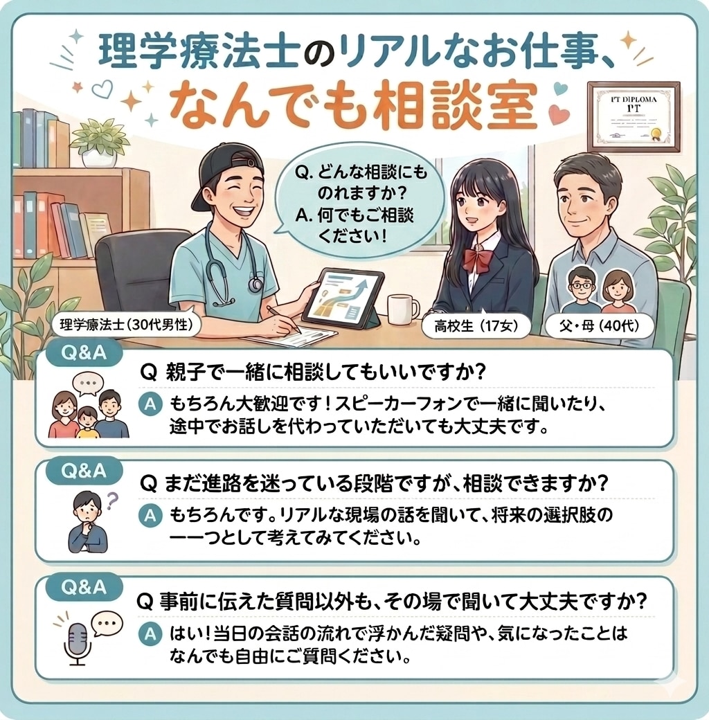 現役理学療法士が親子の進路相談に乗ります 顔出し不要！現役理学療法士が給料や働き方のリアルを本音トーク イメージ1