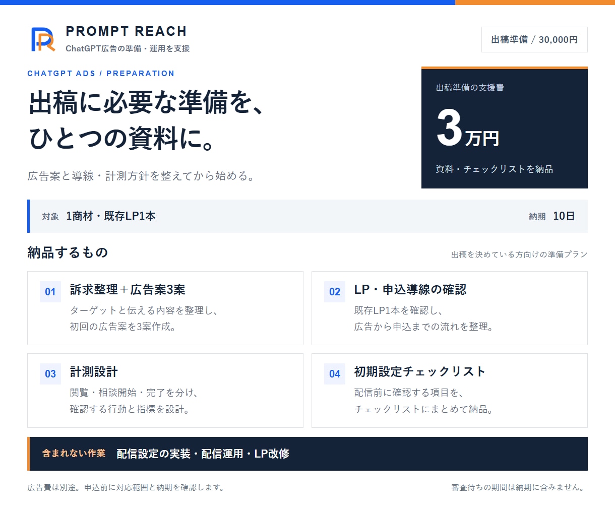 ChatGPT広告の出稿準備を3万円から支援します 広告案3案・LP導線確認・計測設計を資料化 イメージ1