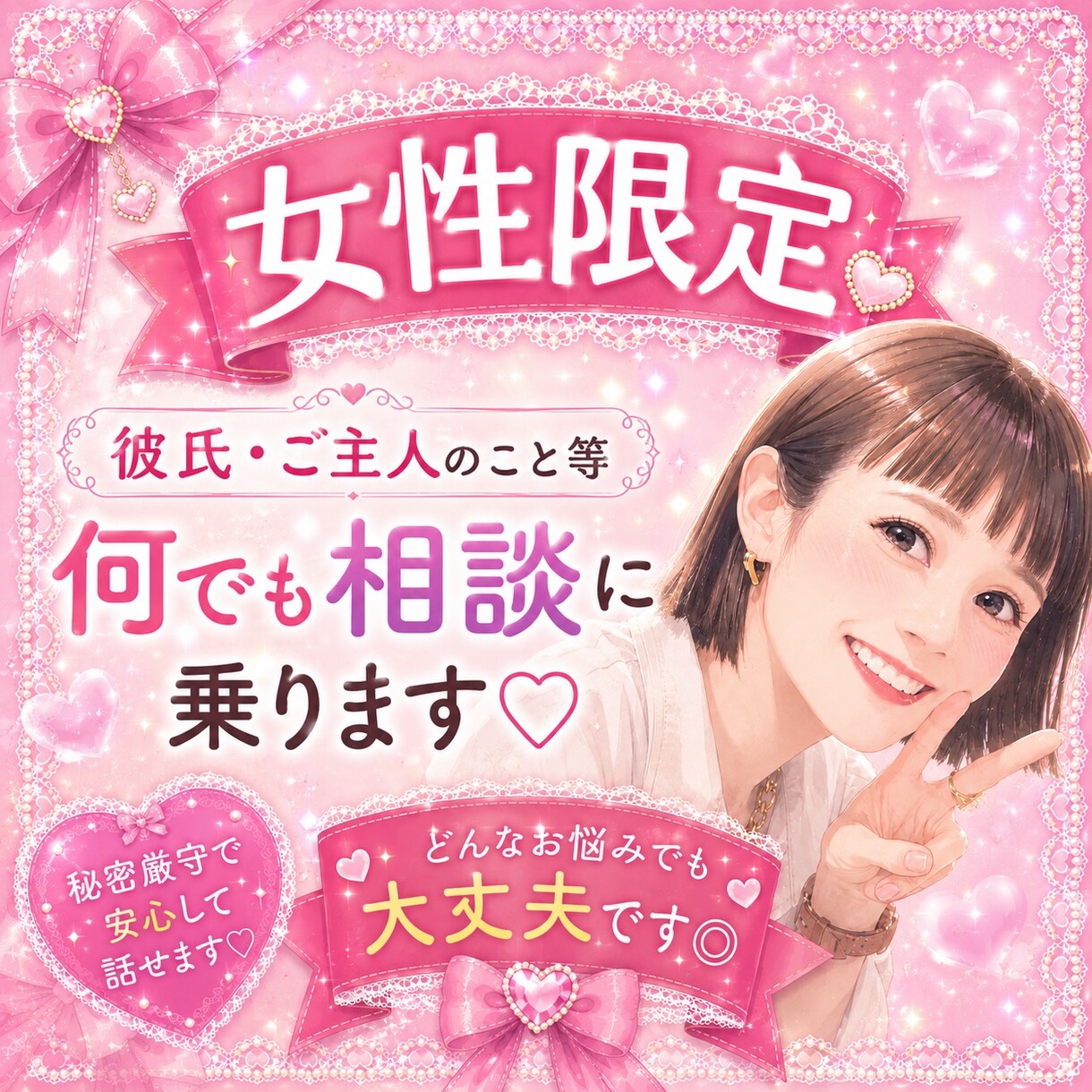 女性限定♡彼氏・ご主人のこと等何でも相談に乗ります レス、LINEの未既読、同棲、育児不満、何でも相談ください イメージ1