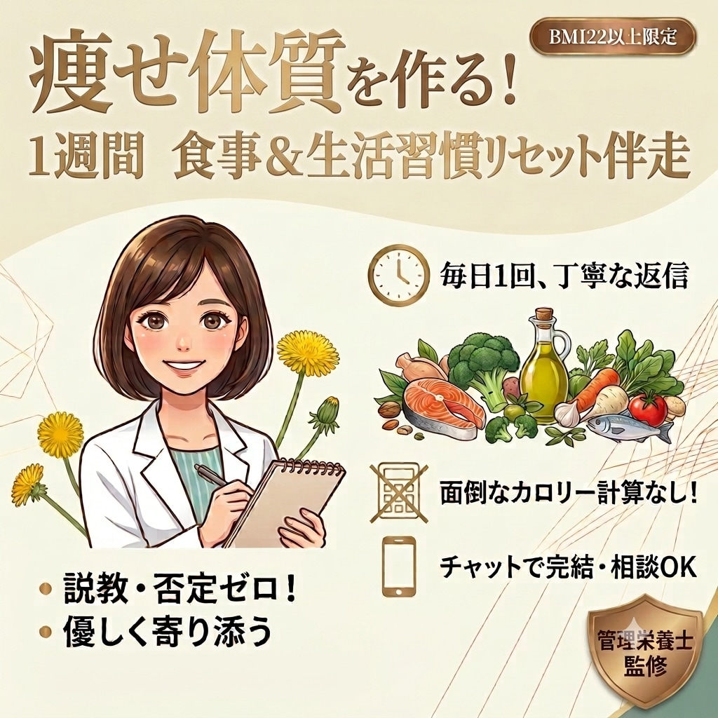 管理栄養士が食事＆生活リセットを伴走します 生活を少し変えるだけ！否定ゼロの1週間チャット相談 イメージ1