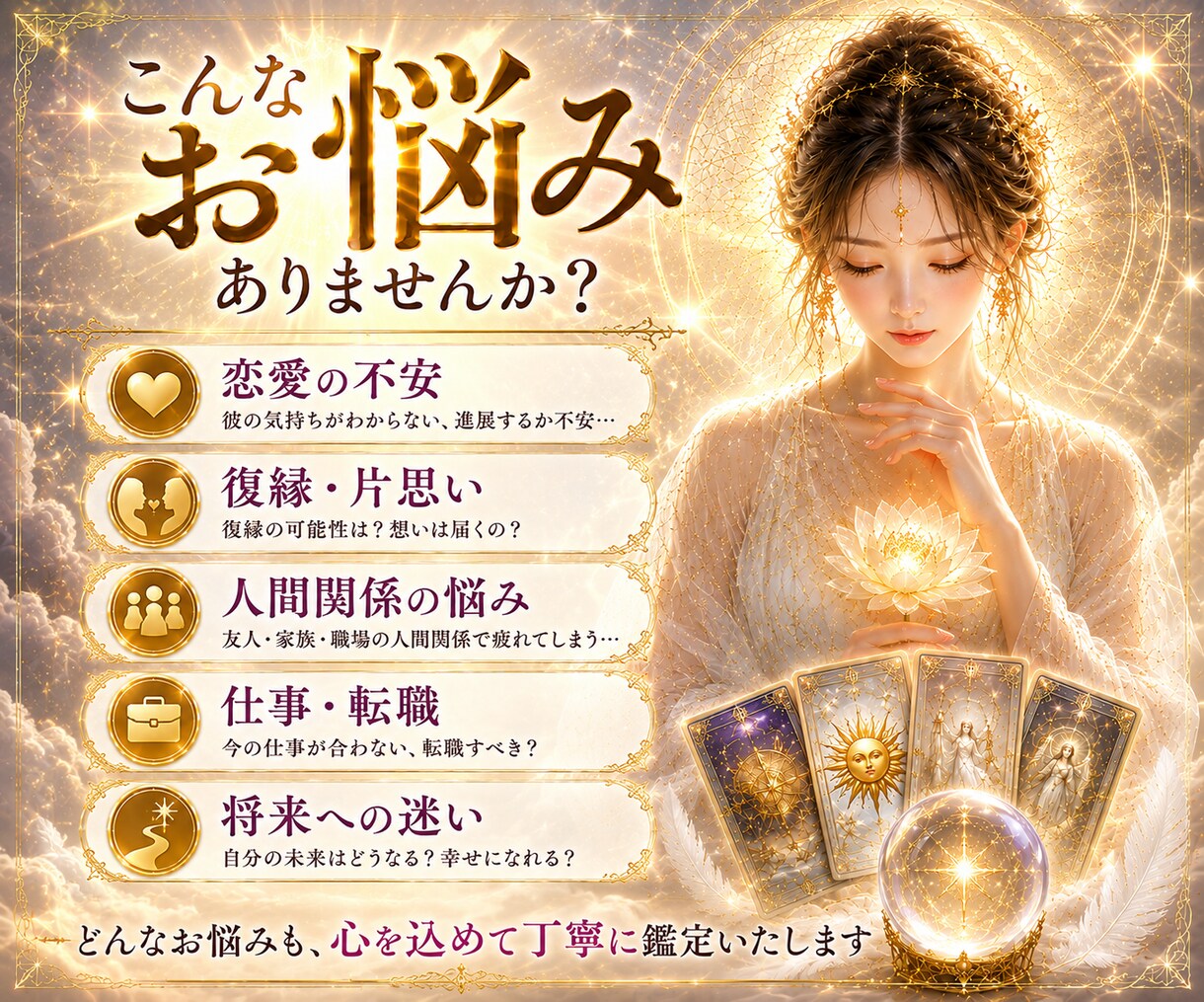 霊感霊視タロット×心理学で糸口を見つけます 心を整理し、繊細な心に寄り添う、優しい電話占い イメージ4