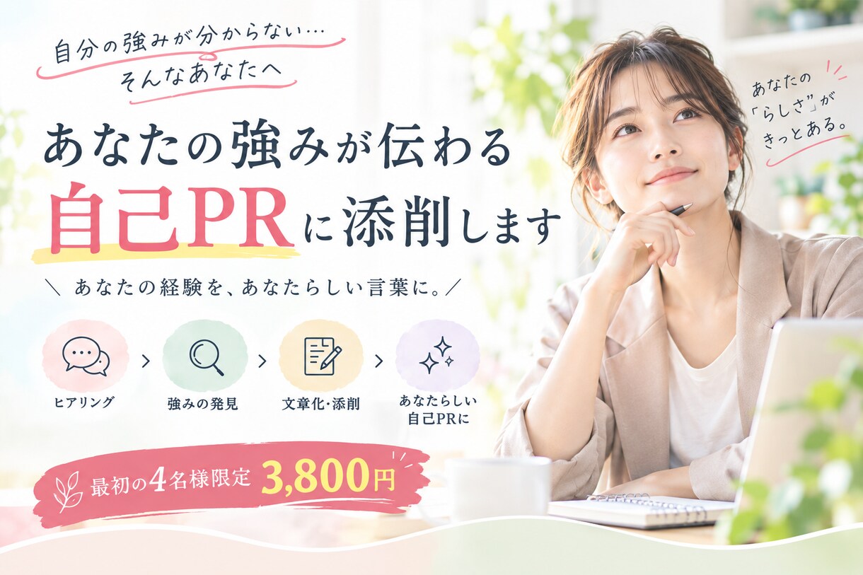 自己PRが書けない人の強みの言語化をサポートします 「自分の強みが分からない」を「伝わる自己PR」に変えます イメージ1