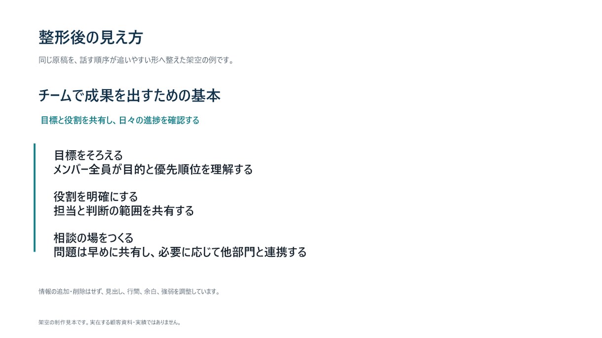 完成原稿のパワポ10枚を読みやすく整えます 文章確定済みの社内資料を整え、編集可能な形式で納品 イメージ4