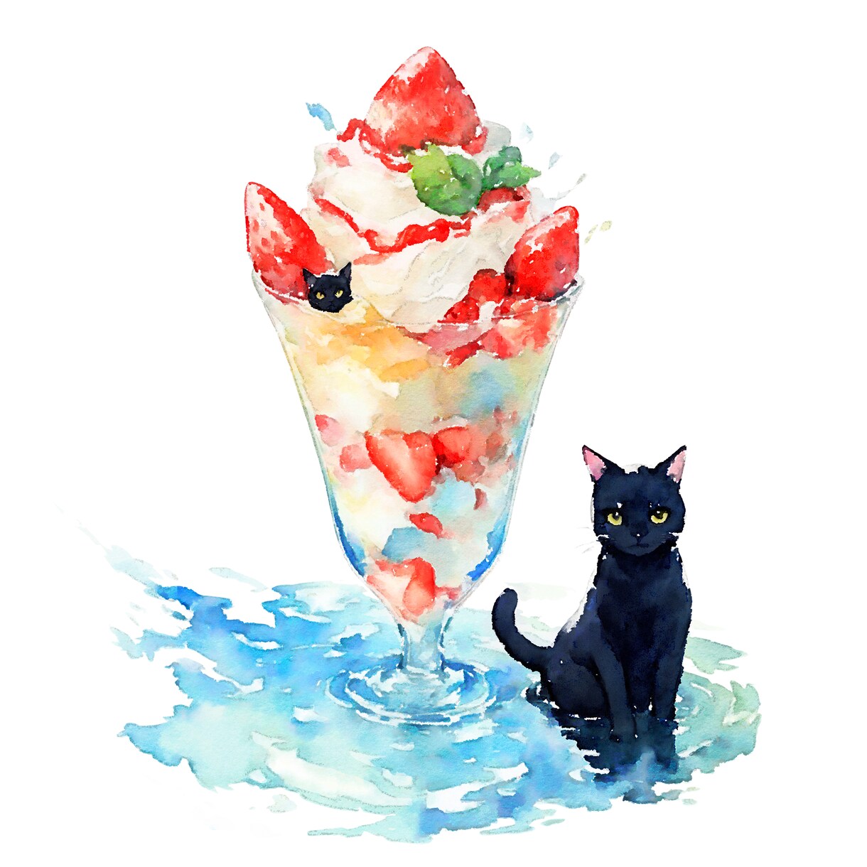 黒猫＋〇〇テーマの水彩風イラストを描きます 可愛らしく、やさしい雰囲気のイラストをお届けします！ イメージ2