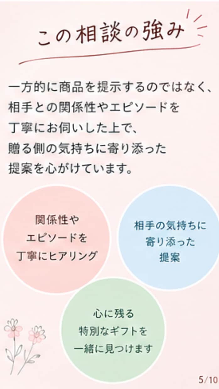 プレゼント選び相談を聞きます 贈る相手の顔を思い浮かべながら一緒に選びます イメージ5