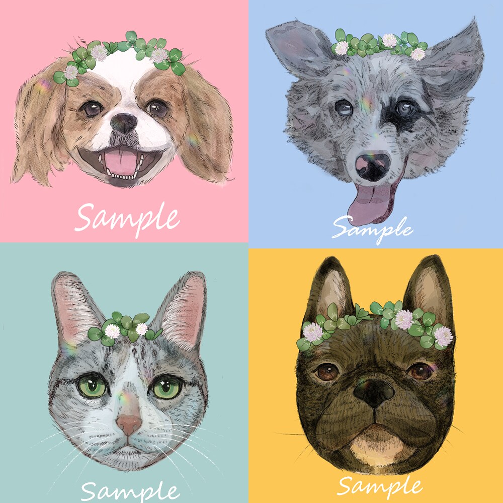 クローバーをのっけたペットの似顔絵描きます あなたの身近に癒しと特別な一枚を イメージ1