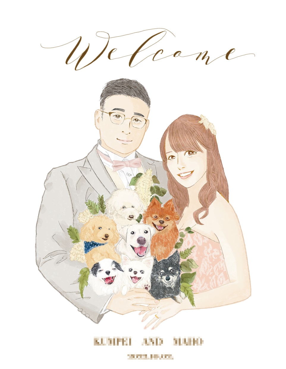 結婚式のウェルカムボードを作成します あたたかみのある似顔絵、わんちゃんねこちゃんが得意です！ イメージ3