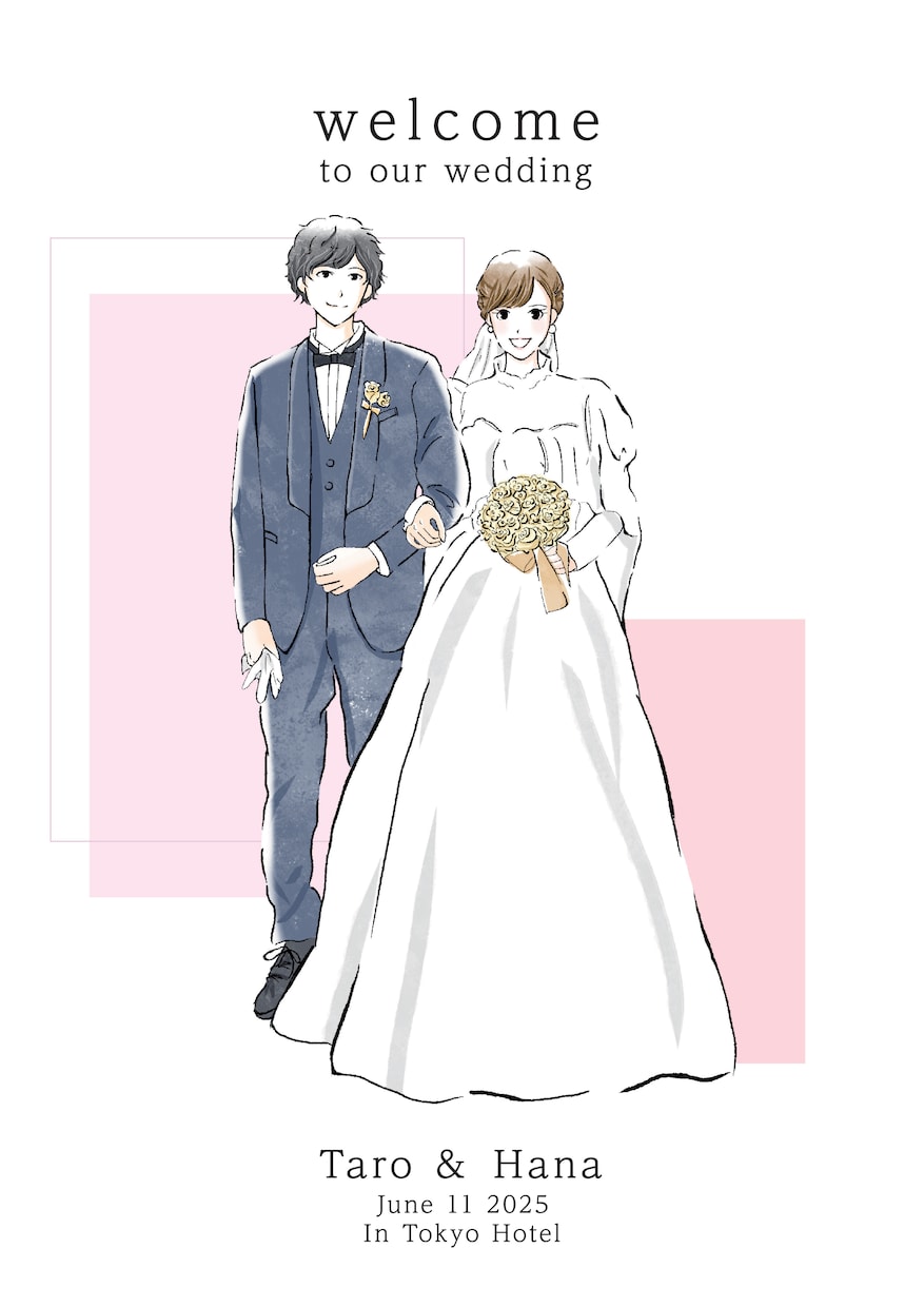 ウェルカムボードのイラスト作成＋デザインをします 新郎新婦のイラストを作成してご希望にあったデザインをします＊ イメージ5