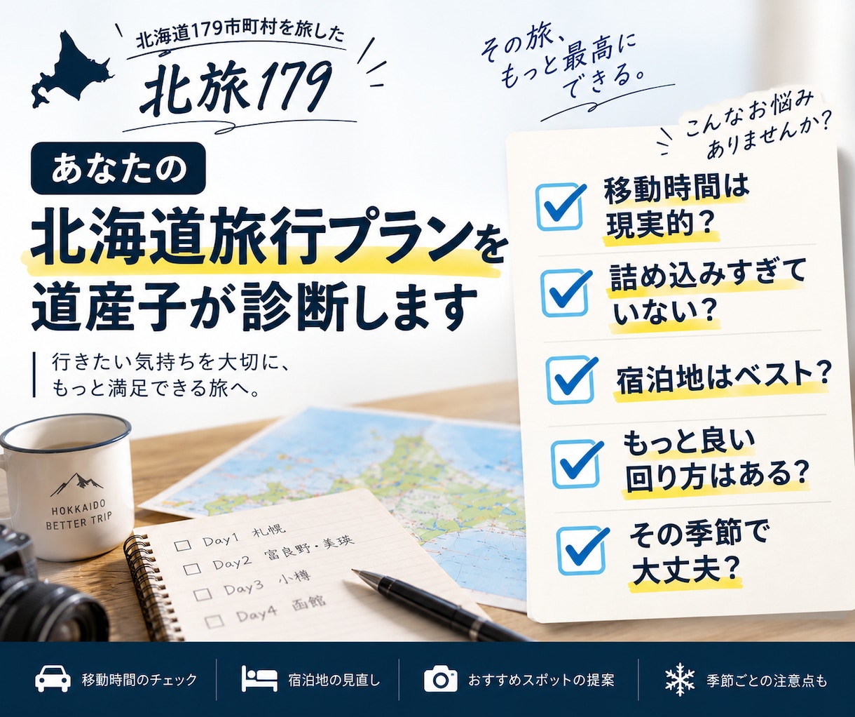 あなたの北海道旅行プランを道産子が診断します 179市町村を旅した経験から無理・ムダを見つけます！ イメージ1