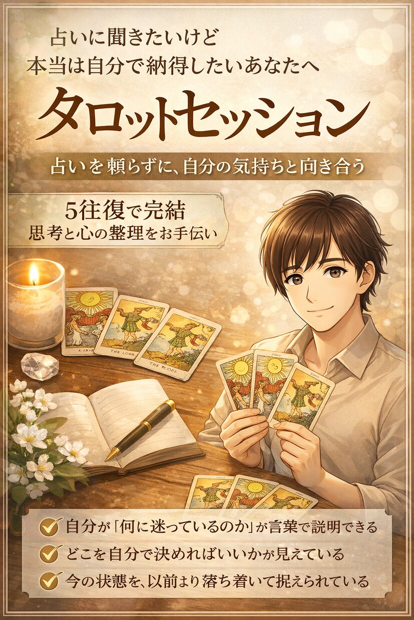 考えすぎて動けない方へ｜タロットで感情を整理します 答えを当てる占いではありません。タロットで状況を整理します イメージ1