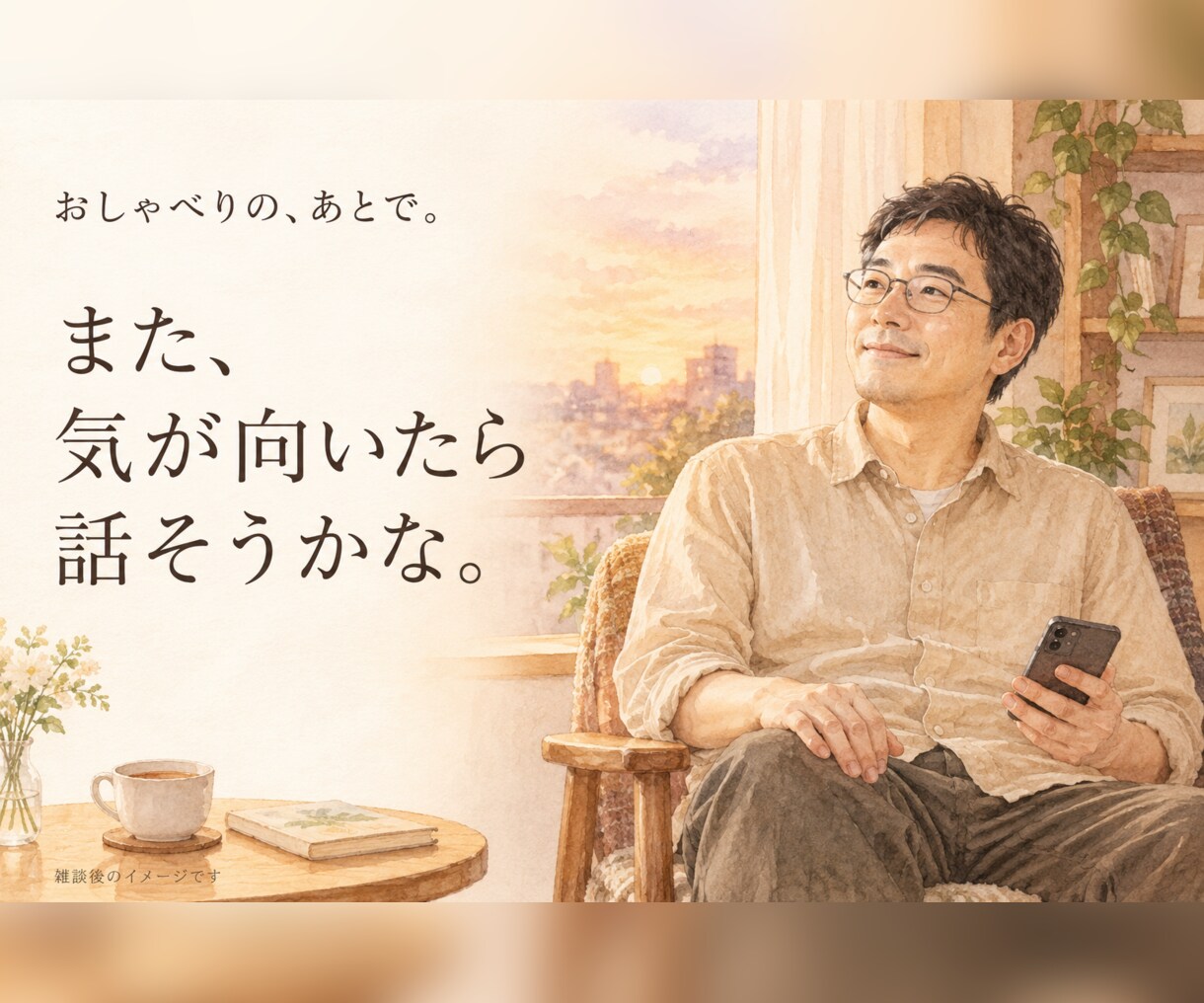 心地よい雑談で心のデトックスをお手伝いします 日々の忙しさやモヤモヤを忘れて、ホッと一息つける場所です。 イメージ3