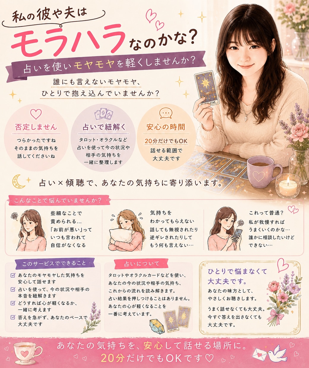 彼・夫のモラハラに悩むあなたの気持ちを整理します 私自身も「モラハラかも」と悩んだ経験者だから話せる安心感 イメージ1