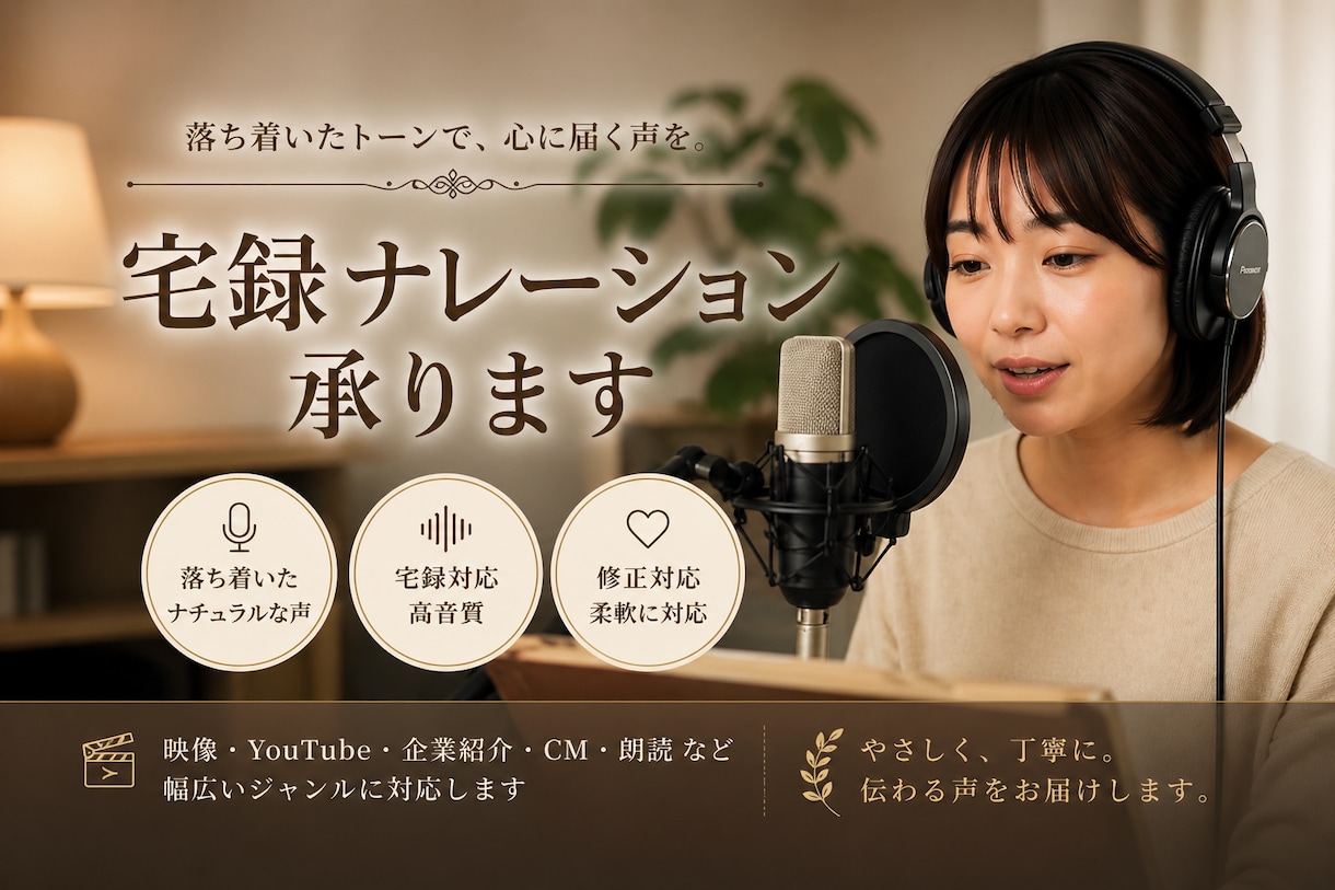 ナレーションに特化した音声をお届けします 落ち着いたトーンのナレーション、特に医療系に強いです。 イメージ1