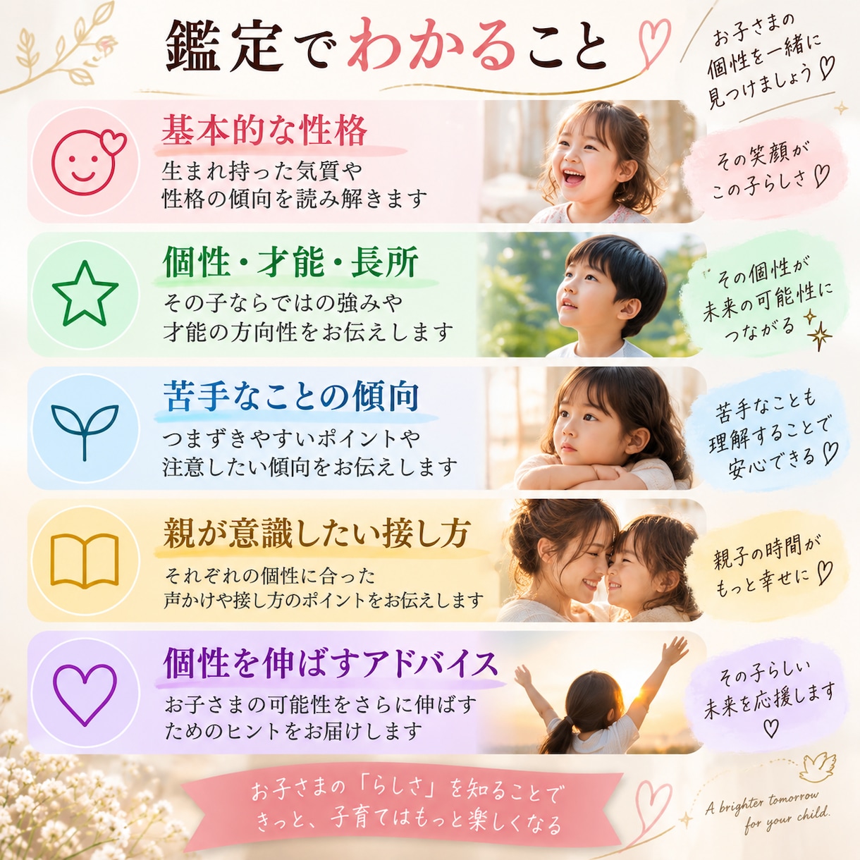 お子様の性格・才能・接し方を生年月日から鑑定します 子育ての「どう接すればいい？」を占いで読み解きます イメージ3