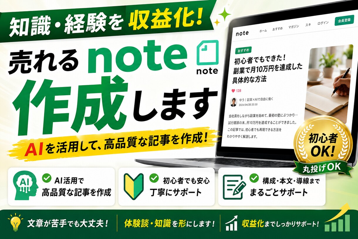 AIを活用して売れるnote記事を作成します あなたの知識をnoteコンテンツ化します イメージ1