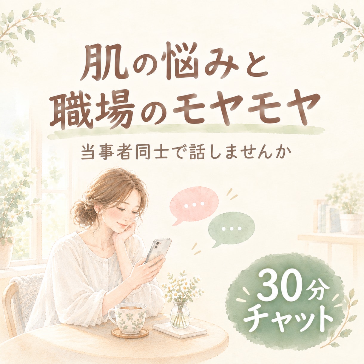 肌の悩みと職場のモヤモヤ、当事者同士でお聞きします 誰にも言いにくい職場のモヤモヤを、そのまま話してください。 イメージ1